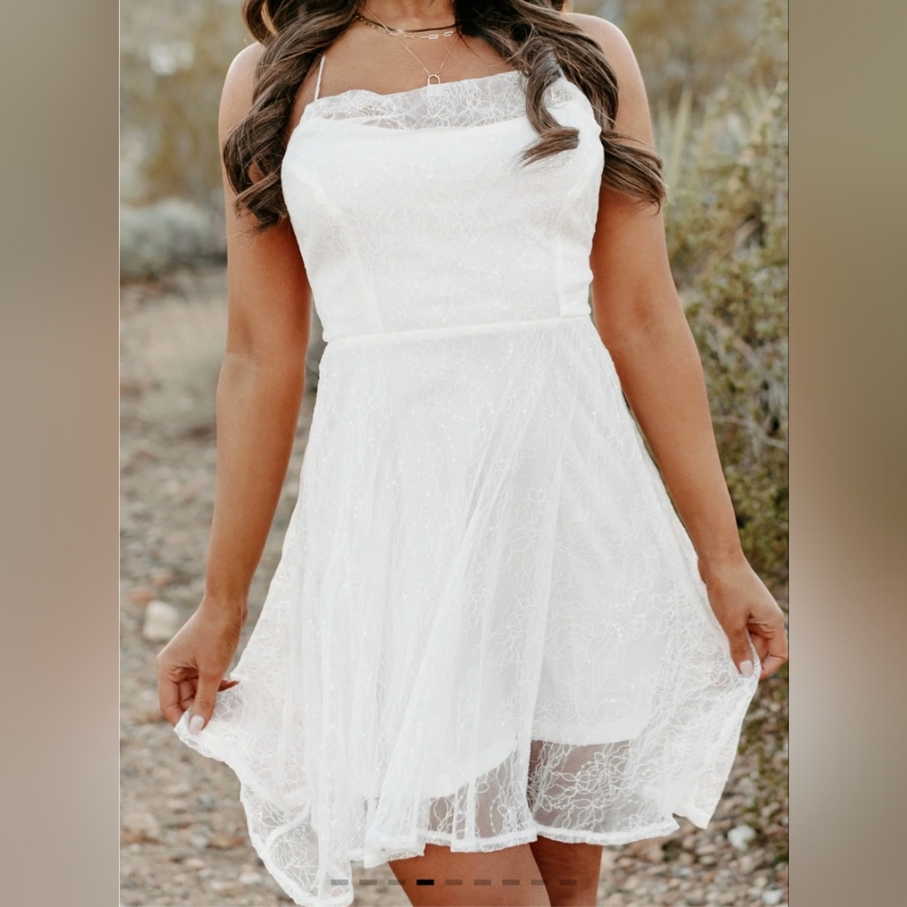 Ivory Lace and Sequin Lace Back Dress with Cowl Neck size Large